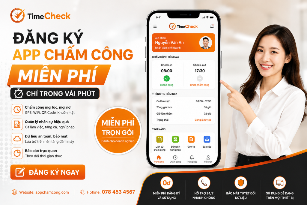 Đăng ký app chấm công miễn phí chỉ trong vài phút với TimeCheck