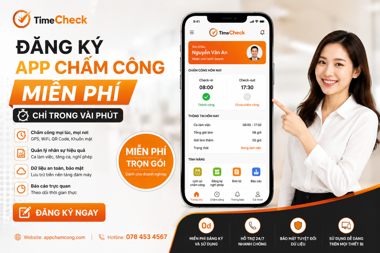 Đăng ký app chấm công miễn phí chỉ trong vài phút với TimeCheck