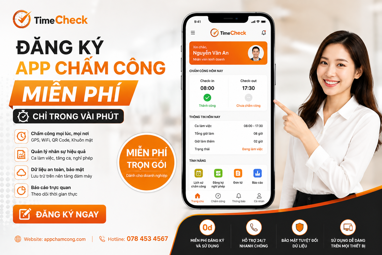 Đăng ký app chấm công miễn phí chỉ trong vài phút với TimeCheck