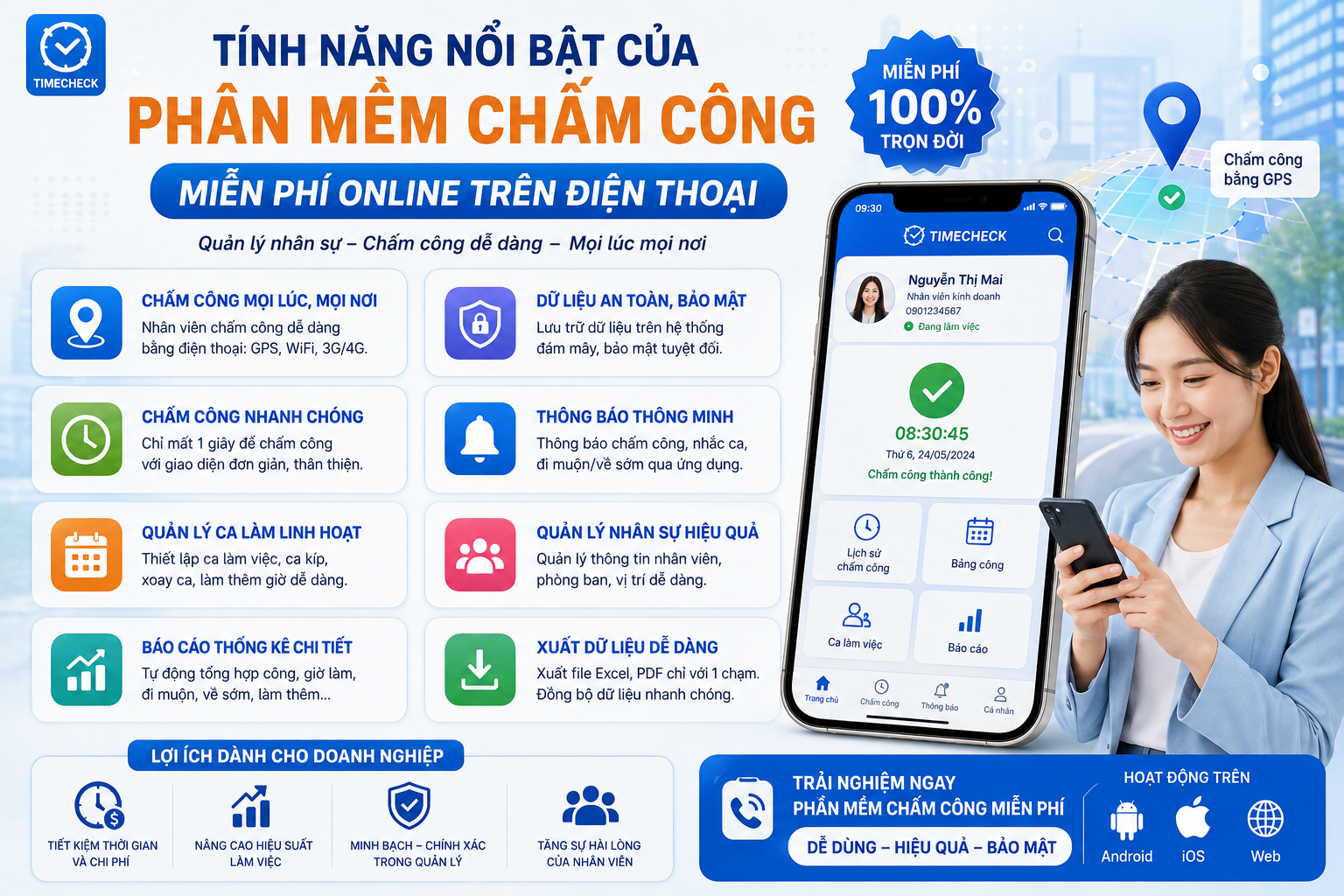 Phần mềm chấm công miễn phí online trên điện thoại