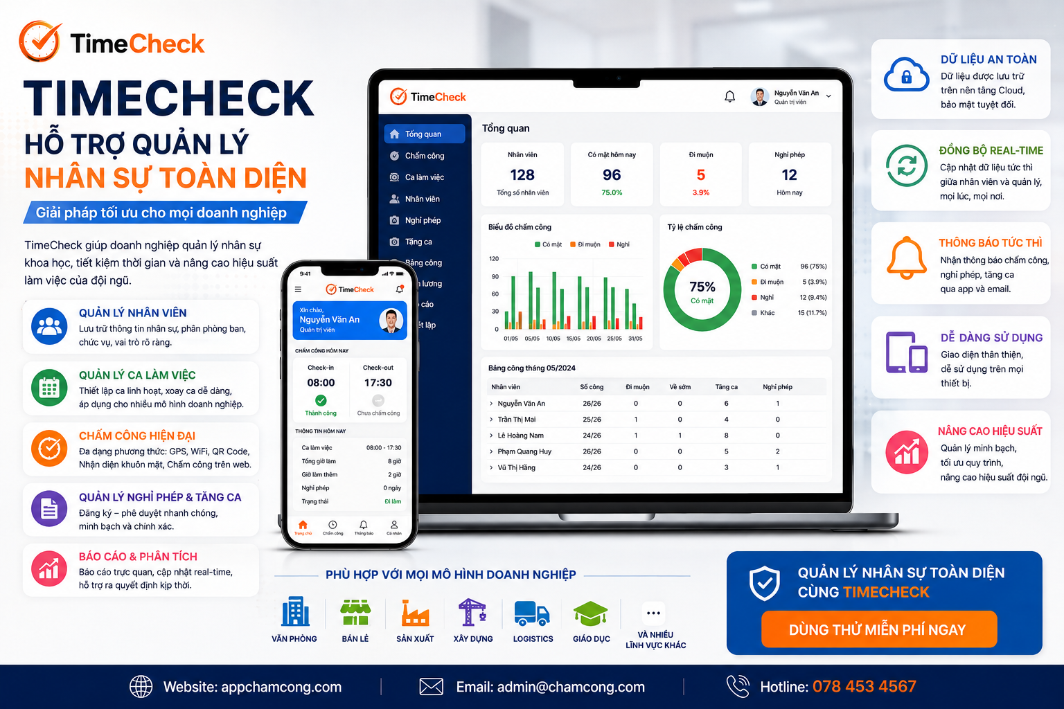 Phần mềm chấm công tích hợp bảng công và bảng lương